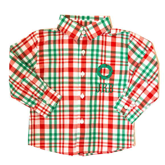 Boys Wreath Plaid Button-Up