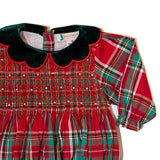 Girls Christmas Plaid Smocked Pearl Bubble