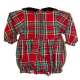 Girls Christmas Plaid Smocked Pearl Bubble