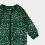 Fair Isle Holiday Trees Print on Dark Green Sleeper