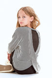 Textured Stripe Rib Open Back Top - Black + White