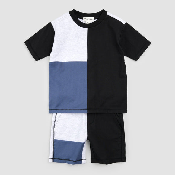 Short Sleeve Crew Neck & Short Knit Set - Dusty Blue