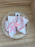 Gingham Bunny - Embroidered Crochet Edge Bow