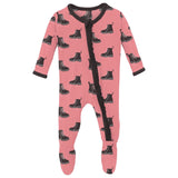 Print Muffin Ruffle Footie with 2 Way Zipper - Strawberry Boots