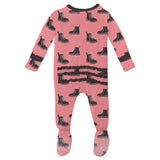Print Muffin Ruffle Footie with 2 Way Zipper - Strawberry Boots