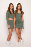 Ribbed Rouched Cap Sleeve Dress - Irish Moss