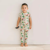 Print Short Sleeve Pajama Set - Natural Grazing Cows