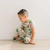 Print Short Sleeve Pajama Set - Natural Grazing Cows