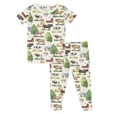 Print Short Sleeve Pajama Set - Natural Grazing Cows