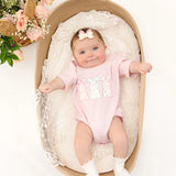 Floral Bunny Patch Easter Short Sleeve Romper - Ballet