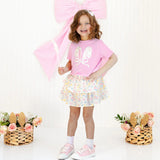 Lace Bunny Bow Patch Easter Short Sleeve T-Shirt - Pink