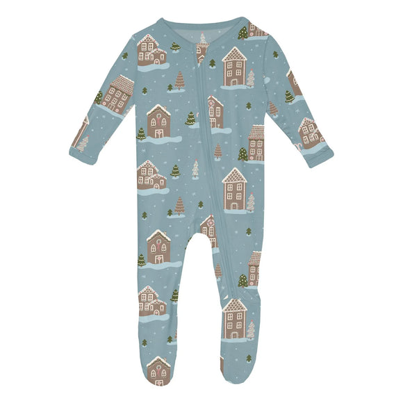 Print Footie with 2 Way Zipper - Stormy Sea Gingerbread Town