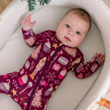 Print Muffin Ruffle Footie with 2 Way Zipper - Melody Sugar Plum