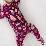 Print Muffin Ruffle Footie with 2 Way Zipper - Melody Sugar Plum