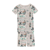 Print Short Sleeve Pajama Set with Shorts - Latte Golf