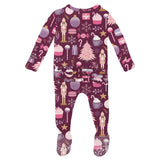 Print Muffin Ruffle Footie with 2 Way Zipper - Melody Sugar Plum