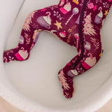 Print Muffin Ruffle Footie with 2 Way Zipper - Melody Sugar Plum