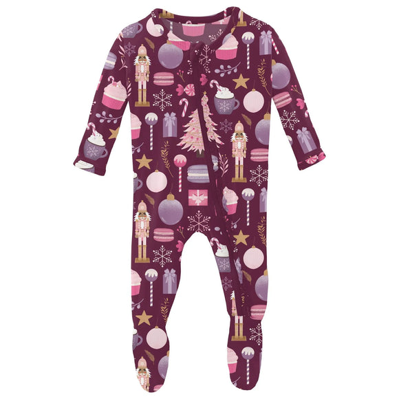 Print Muffin Ruffle Footie with 2 Way Zipper - Melody Sugar Plum