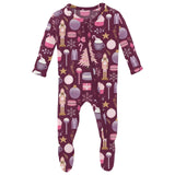 Print Muffin Ruffle Footie with 2 Way Zipper - Melody Sugar Plum