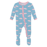 Print Classic Ruffle Footie with 2 Way Zipper - Seaside Blue Beach Umbrellas