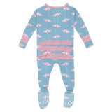 Print Classic Ruffle Footie with 2 Way Zipper - Seaside Blue Beach Umbrellas