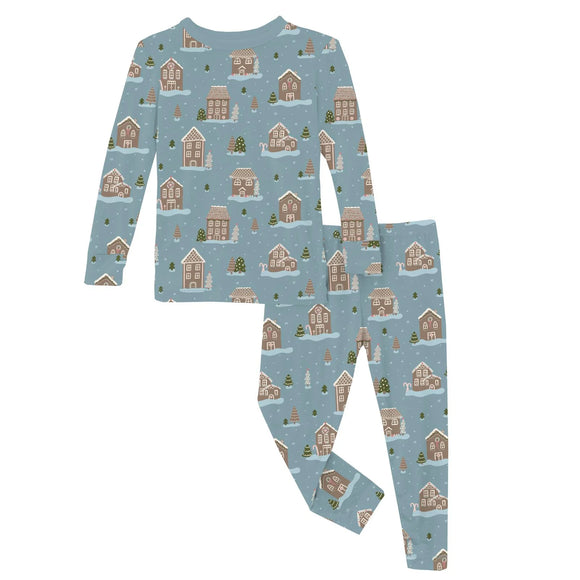 Print Long Sleeve Pajama Set - Stormy Sea Gingerbread Town