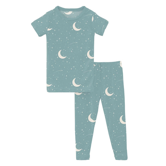 Print Short Sleeve Pajama Set - Jade Starry Sky & Moon