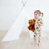 Print Footie with 2 Way Zipper - Latte Camping Animals