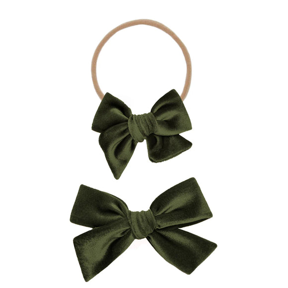 Velvet Olive Bow - Clip or Nylon