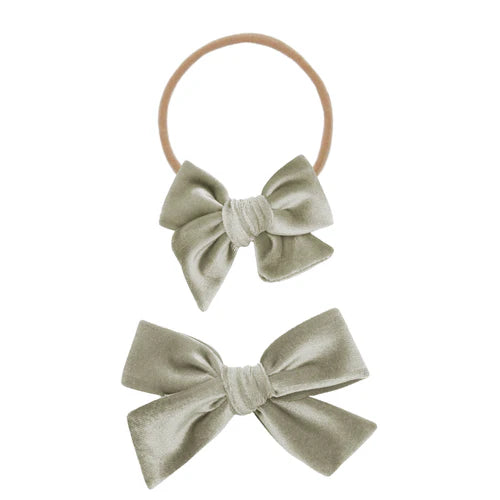 Velvet Pewter Bow Headband - Small