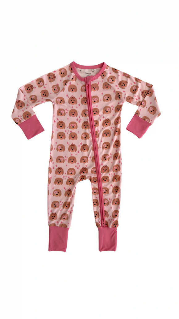 Pink Goldendoodle Zipper Romper