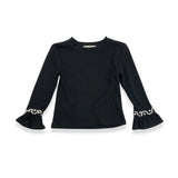 Pearl Trim Bell Sleeve Top - Black