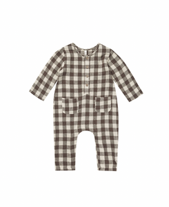Long Sleeve Woven Jumpsuit - Charcoal Check