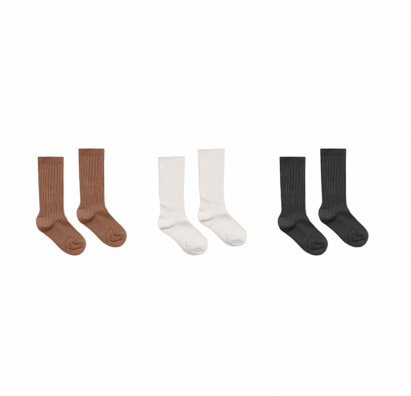 Ribbed Socks - Cedar/Ivory/Black
