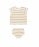 Scallop Knit Baby Set - Sand Stripe