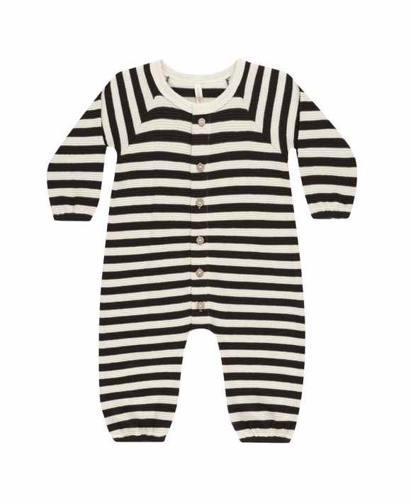 Waffle Long Sleeve Jumpsuit - Black Stripe