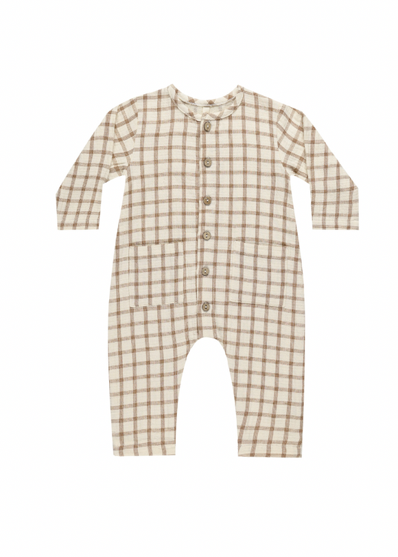 Pocketed Woven Jumpsuit - Cinnamon Plaid