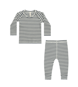 Ribbed Tee + Legging Set - Indigo Stripe