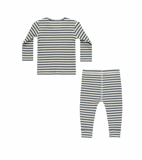 Ribbed Tee + Legging Set - Indigo Stripe