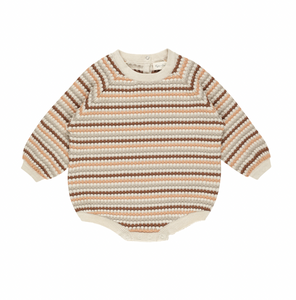 Crewneck Romper - Honeycomb Stripe, Natural