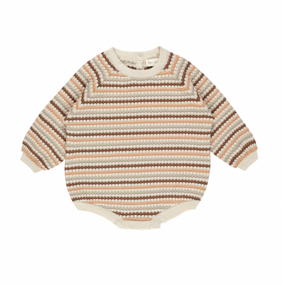 Crewneck Romper - Honeycomb Stripe, Natural