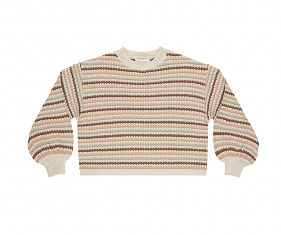 Boxy Crop Sweater - Honeycomb Stripe, Natural