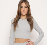 Ribbed Long Sleeve Crop - Silver Cloud