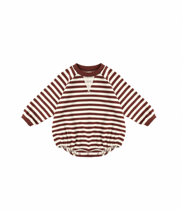 Crewneck Romper - Burgundy Stripe