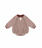 Crewneck Romper - Burgundy Stripe