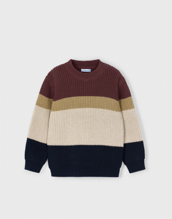 Boy's Striped Knit Sweater - Plum