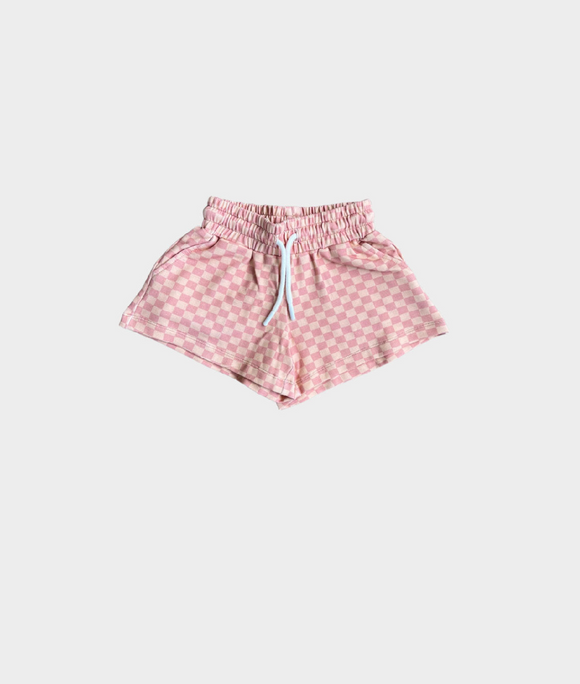 Pink Lemonade Checkered Terry Sweat Shorts
