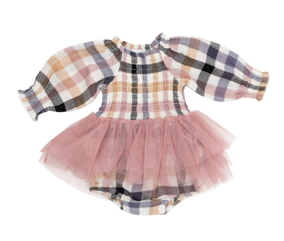 Long Sleeve Smocked Tutu Bubble - Harvest Plaid