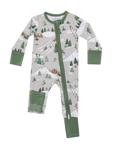 2 Way Zipper Romper - Winter Fun Skiers