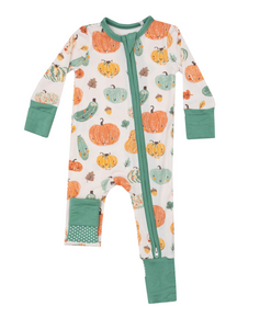 2 Way Zipper Romper - Crayon Pumpkins